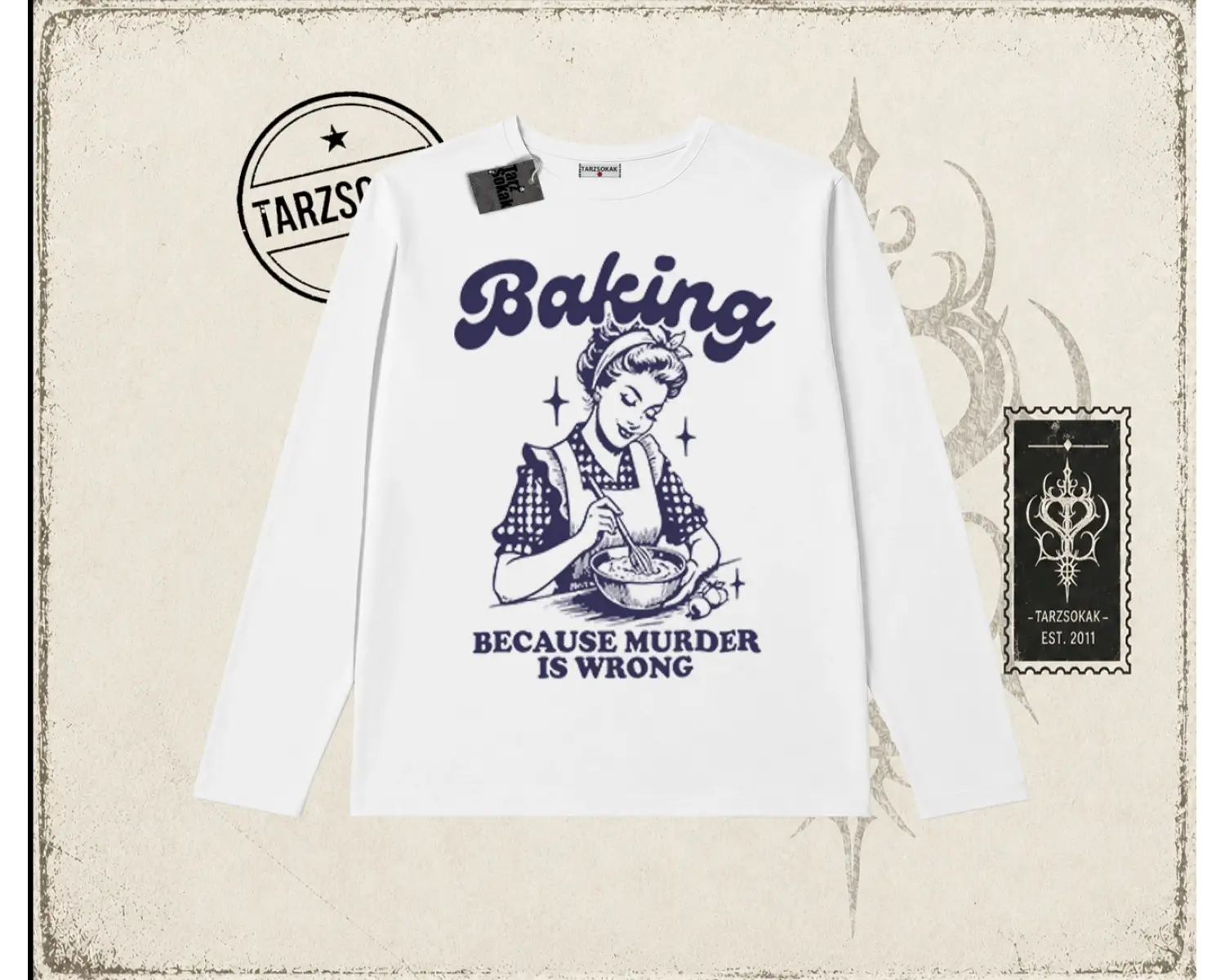 Unisex Baking Biskilet Yaka  Long Sleeve Beyaz