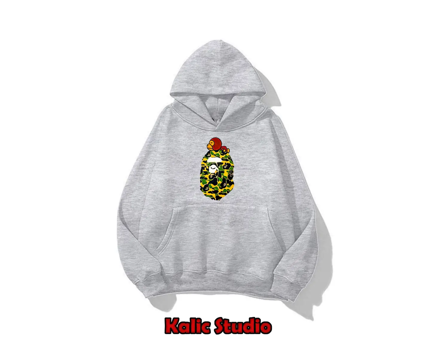 unisex Bape Baskılı oversize sweatshirt gri