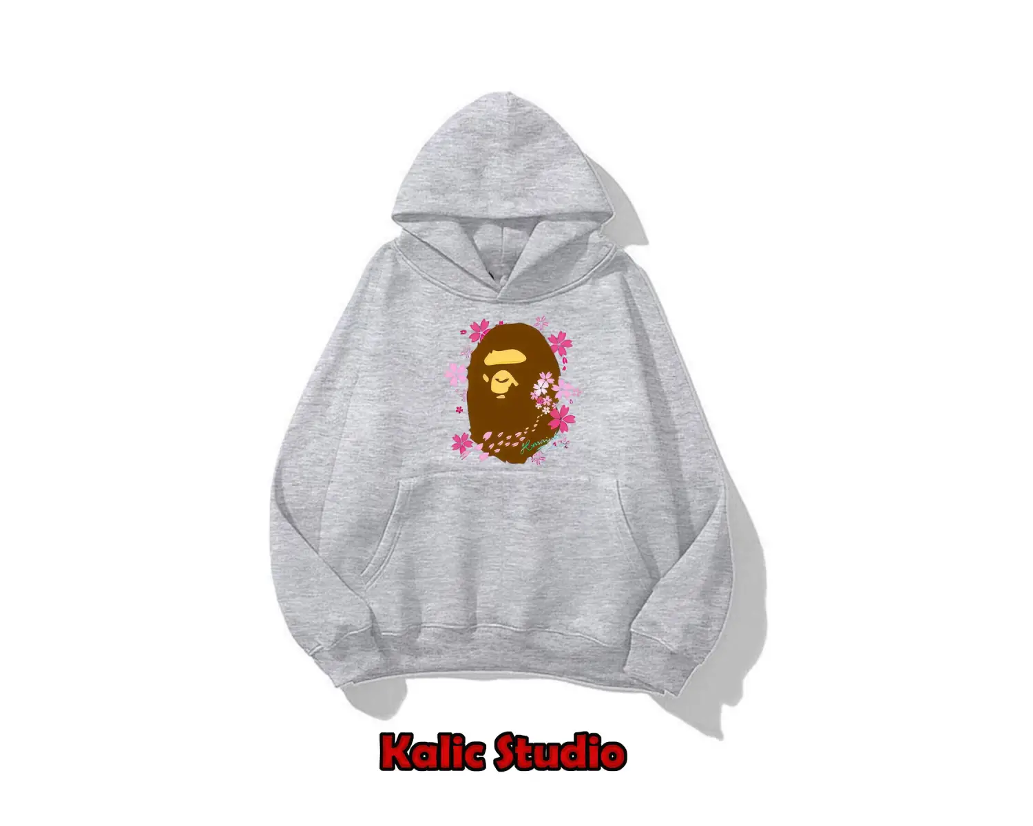 unisex Bape Baskılı oversize sweatshirt gri