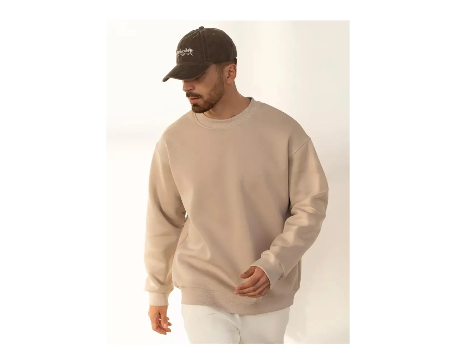 Unisex Basic Bisiklet Yaka Sweatshirt Gri