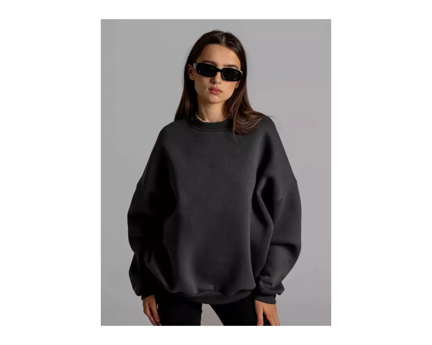 Unisex Basic Bisiklet Yaka Sweatshirt Gri