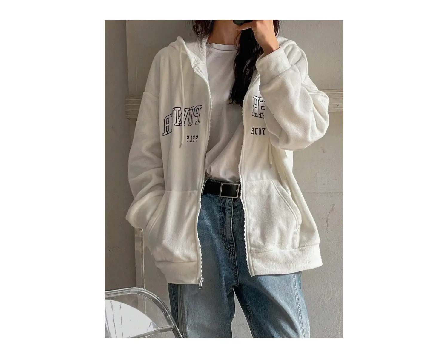 Ünisex Basic Slim Fit Kapüşonlu Fermuarlı Cepli Sweatshirt Bej Bej