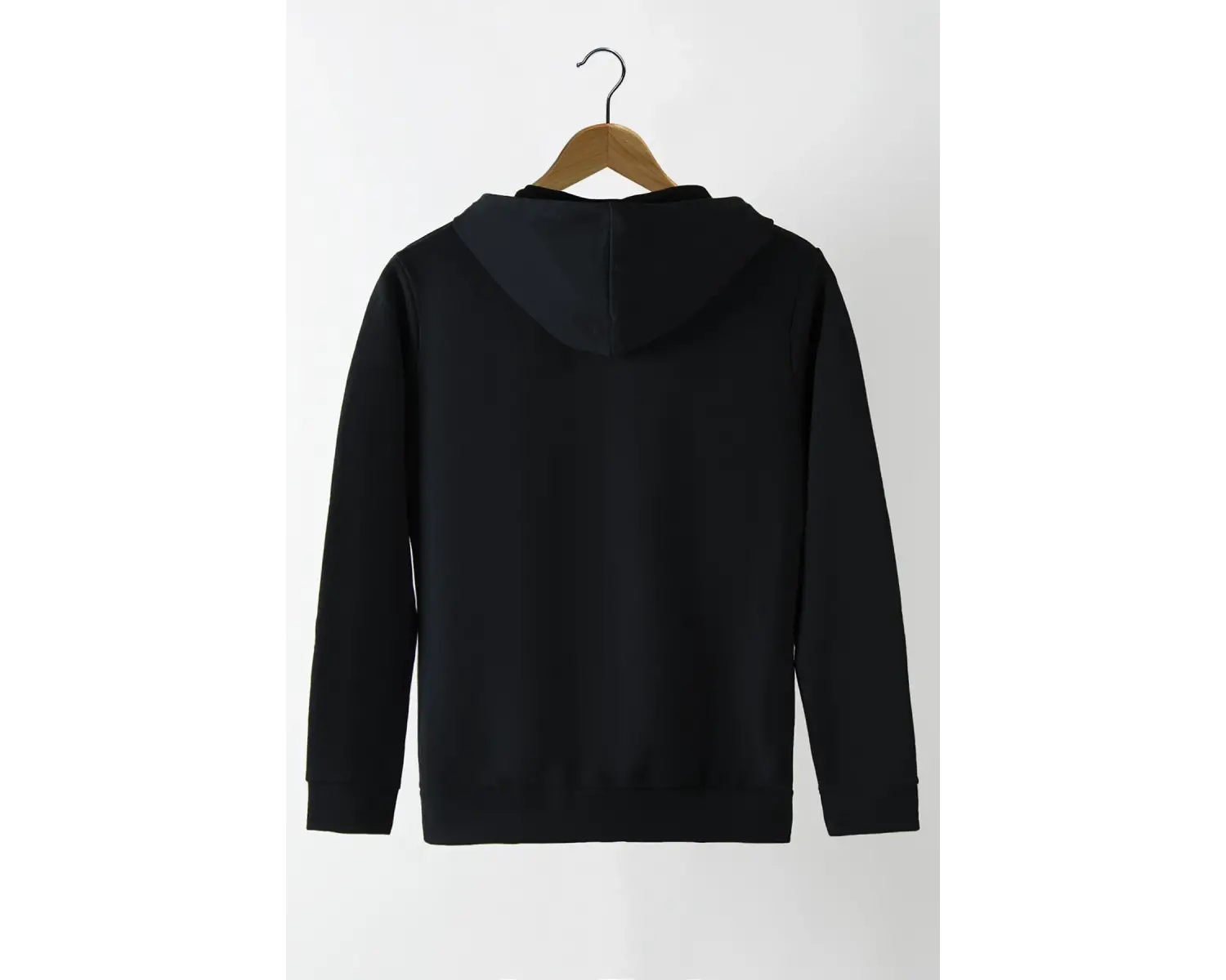 Ünisex Basic Slim Fit Kapüşonlu Fermuarlı Cepli Sweatshirt Siyah