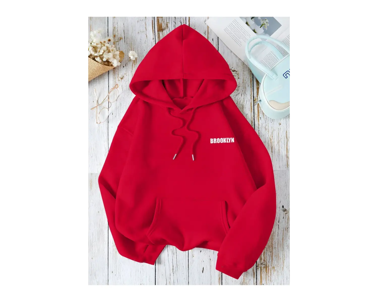 Unisex Baskılı Kapşonlu Sweatshirt Kırmızı