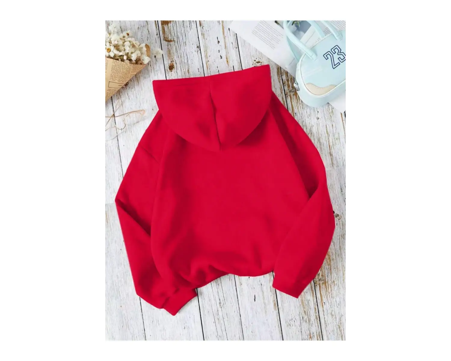 Unisex Baskılı Kapşonlu Sweatshirt Kırmızı