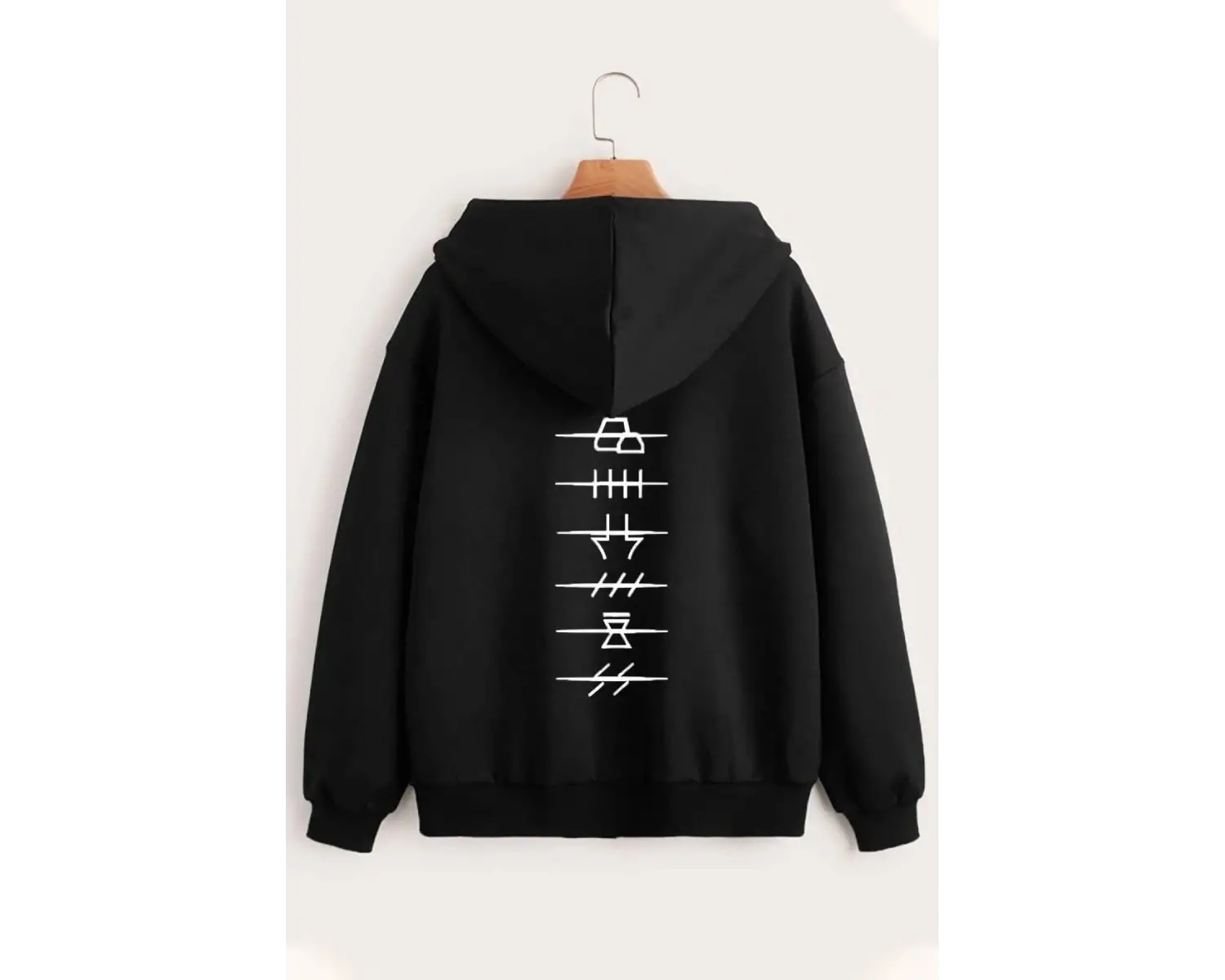 Unisex Baskılı Kapüşonlu Fermuarlı Sweatshirt Siyah