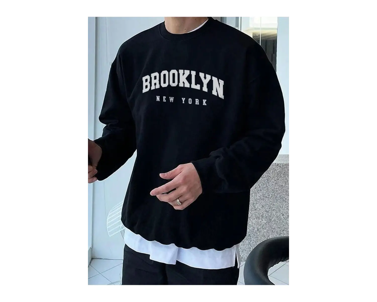 Unisex Baskılı Oversize Kapşonlu Sweatshirt Siyah