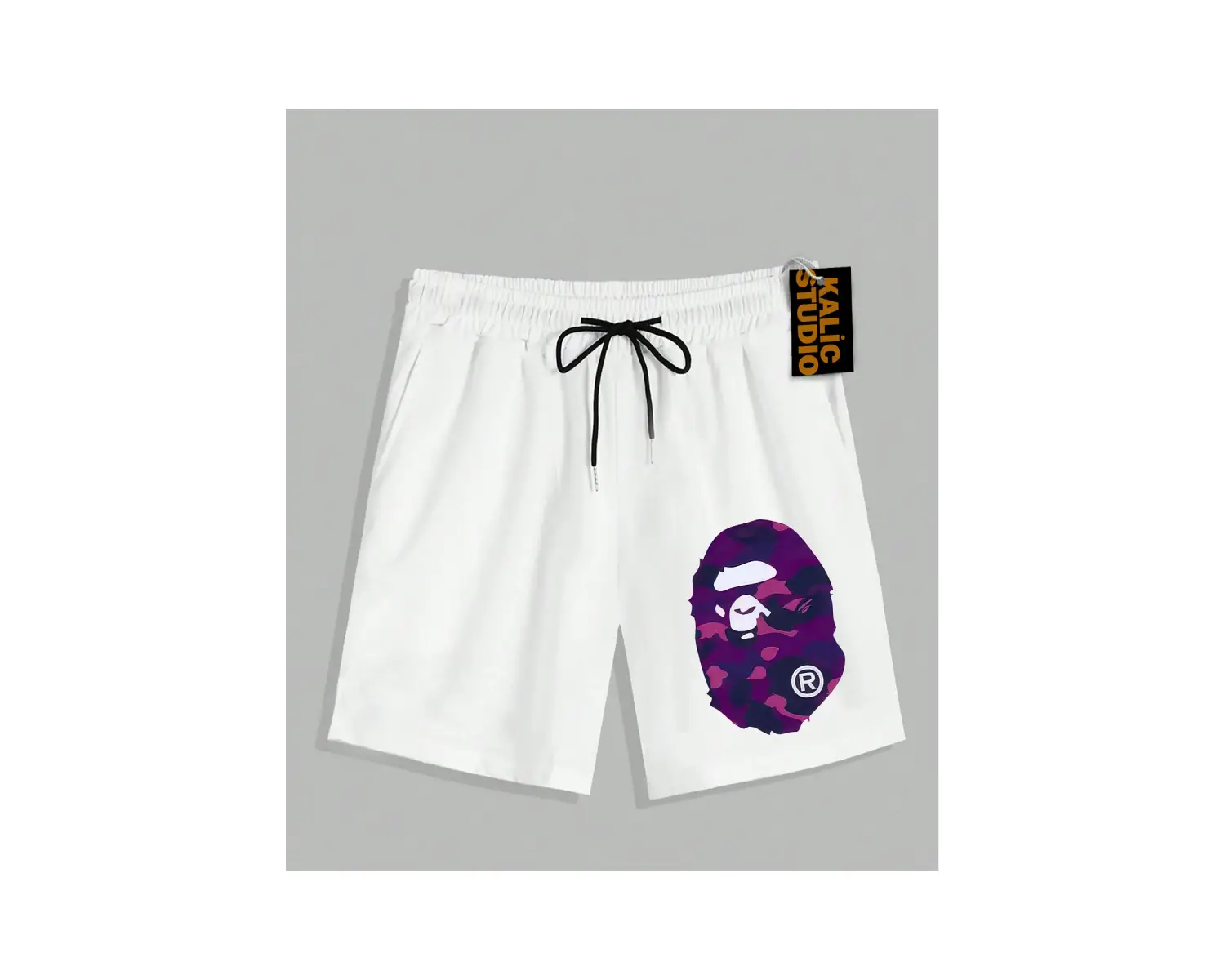 UNİSEX Bay Bape Desenli Beyaz Yazlık ŞORT