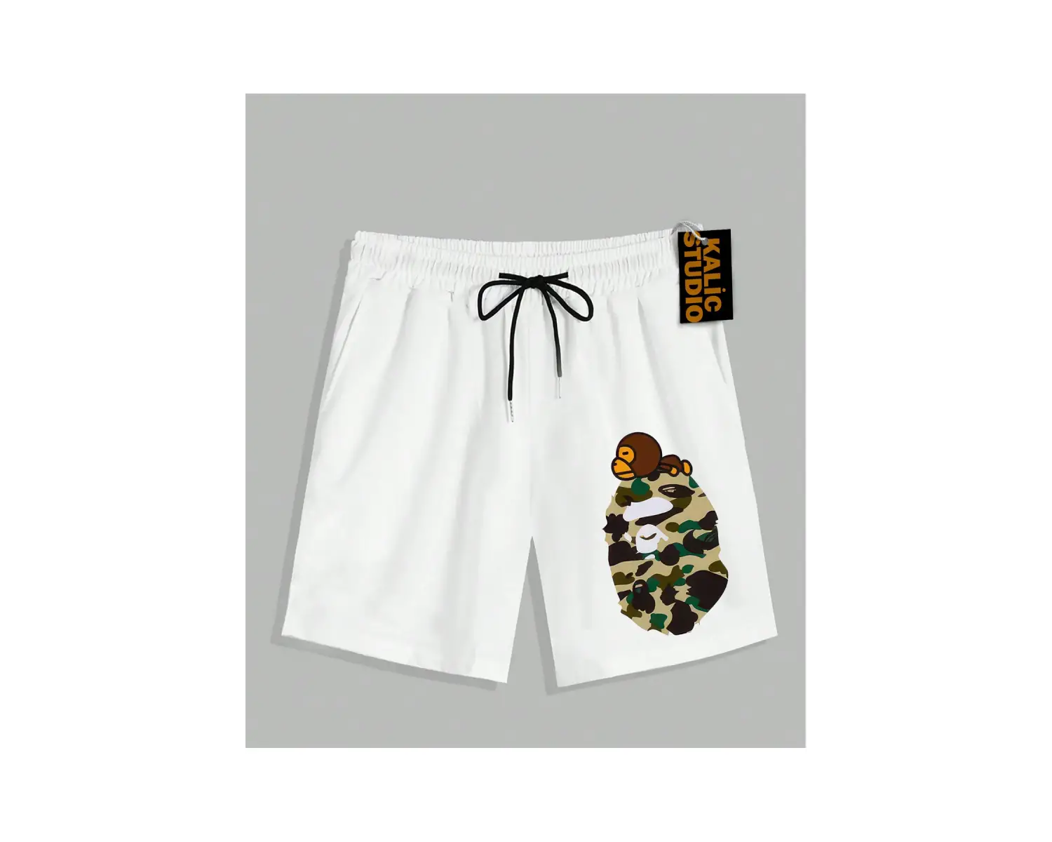 UNİSEX Bay Bape Desenli Beyaz Yazlık ŞORT