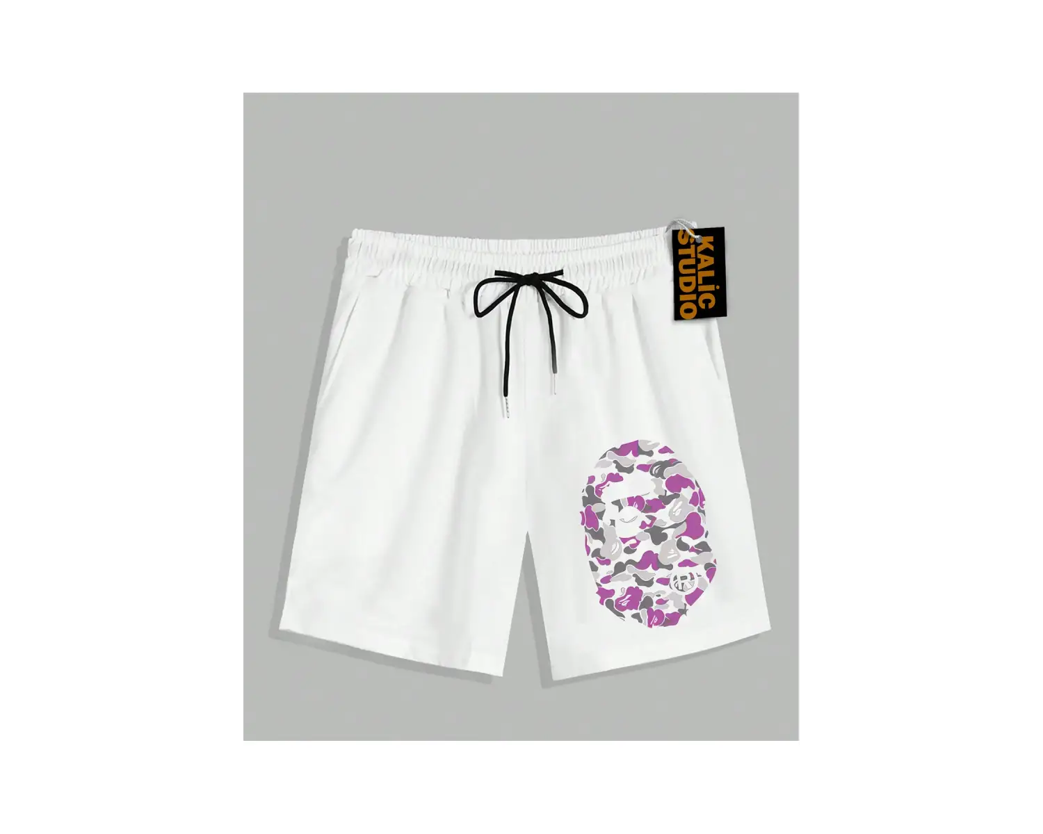 UNİSEX Bay Bape Desenli Beyaz Yazlık ŞORT