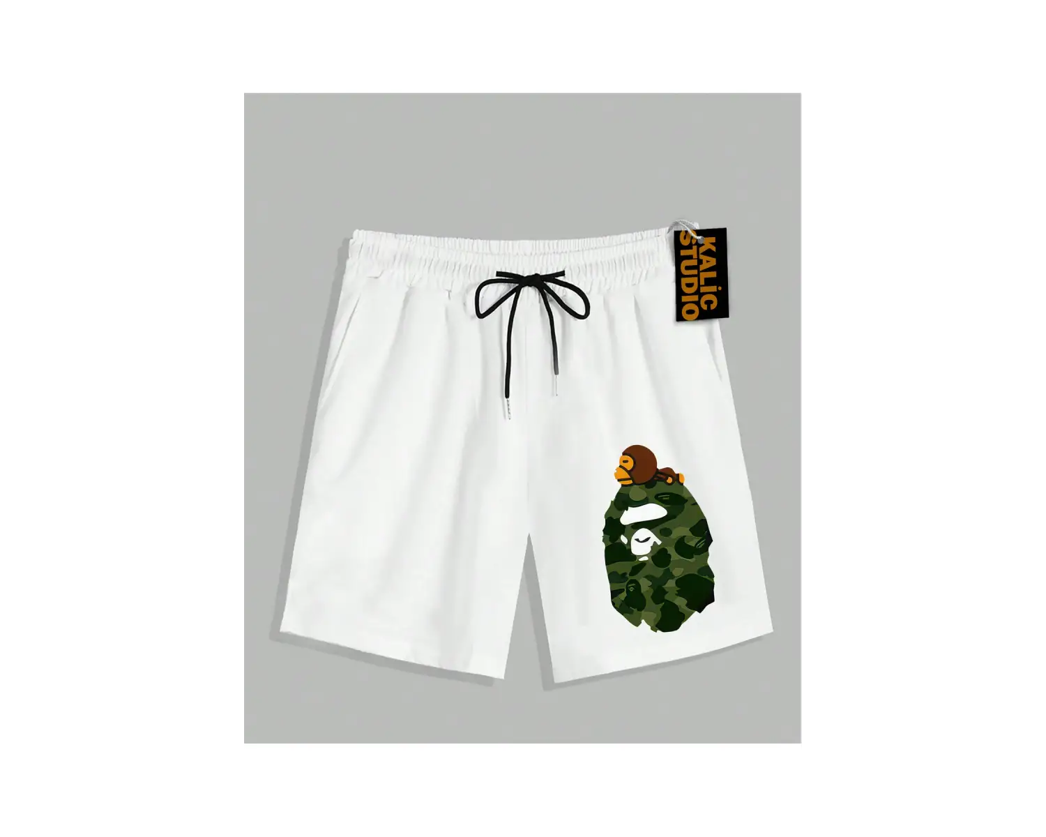 UNİSEX Bay Bape Desenli Beyaz Yazlık ŞORT