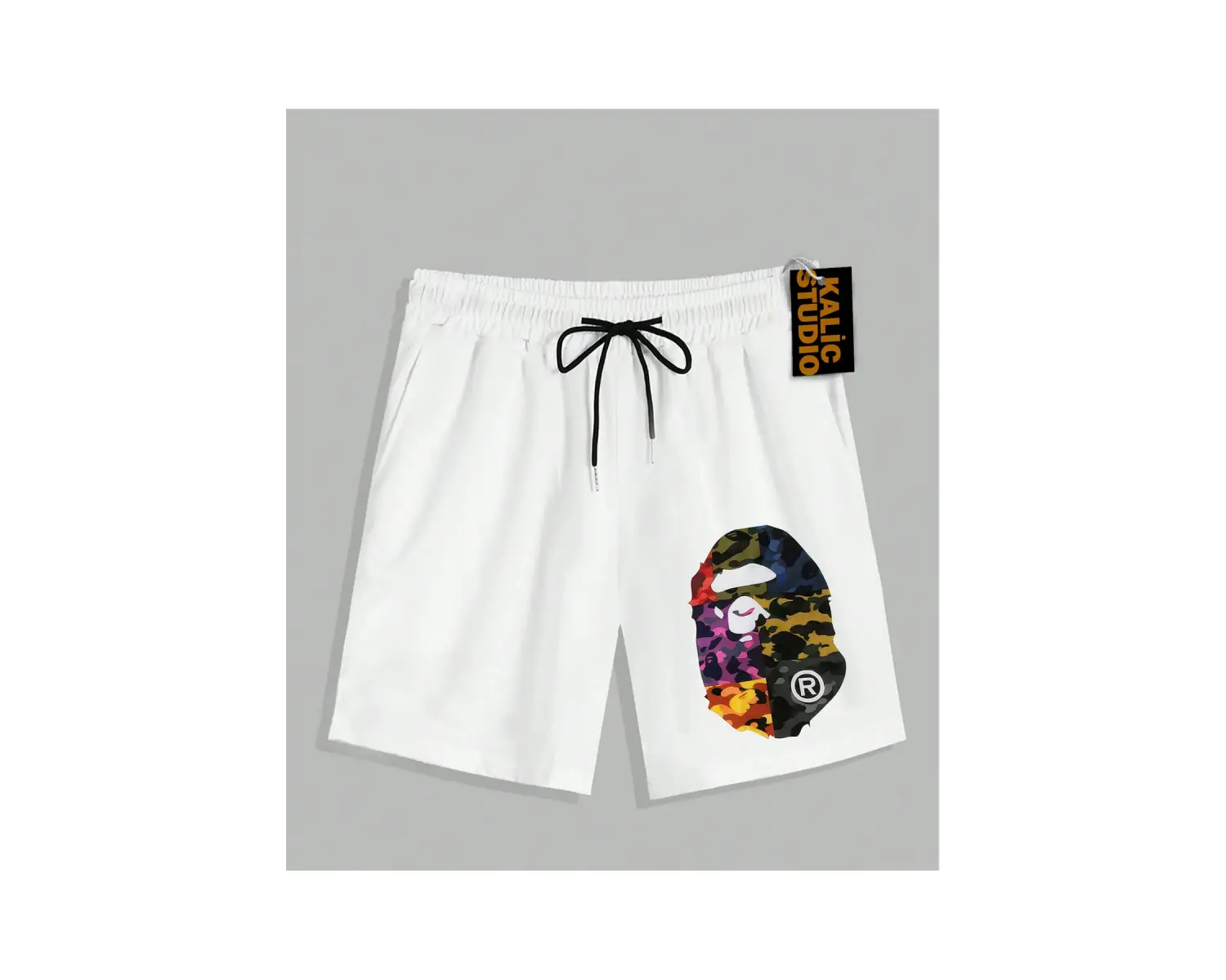 UNİSEX Bay Bape Desenli Beyaz Yazlık ŞORT