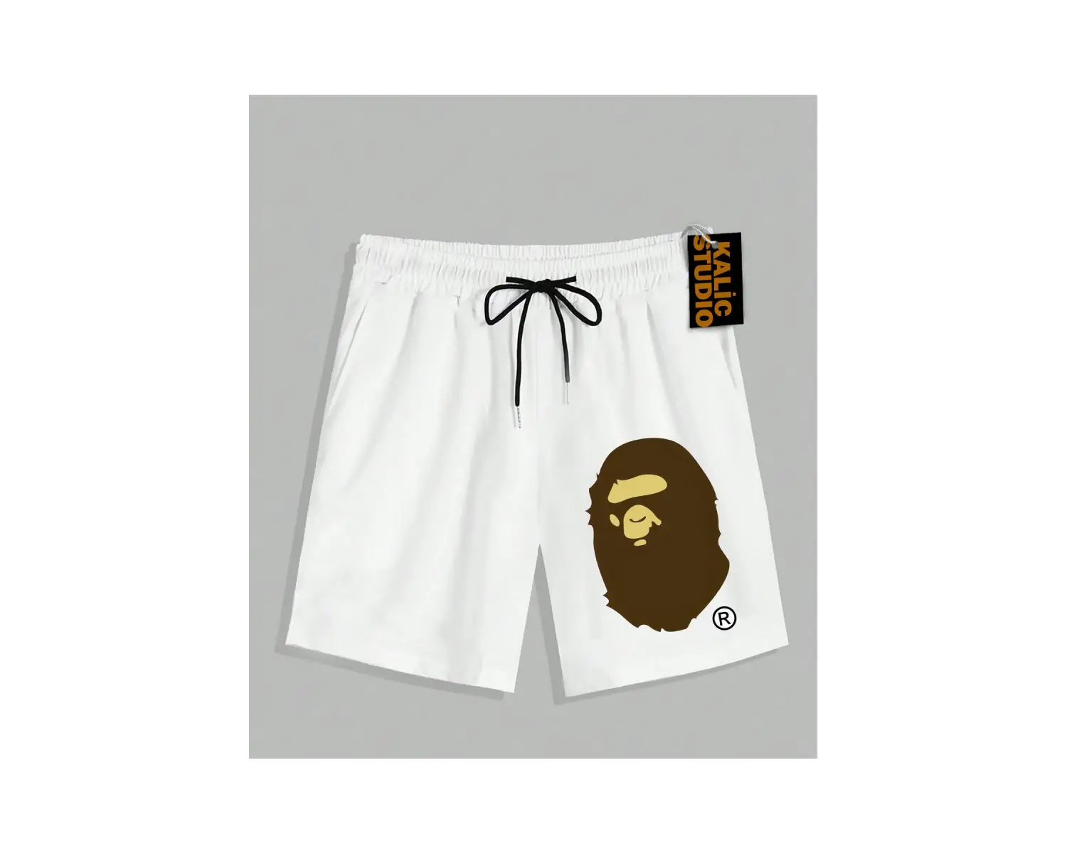 UNİSEX Bay Bape Desenli Beyaz Yazlık ŞORT