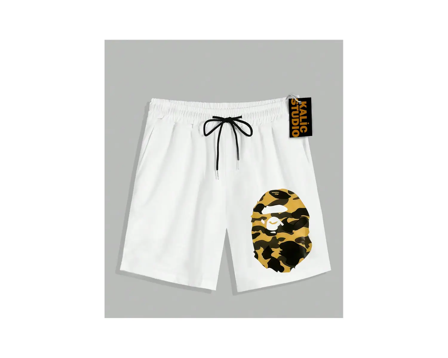 UNİSEX Bay Bape Desenli Beyaz Yazlık ŞORT