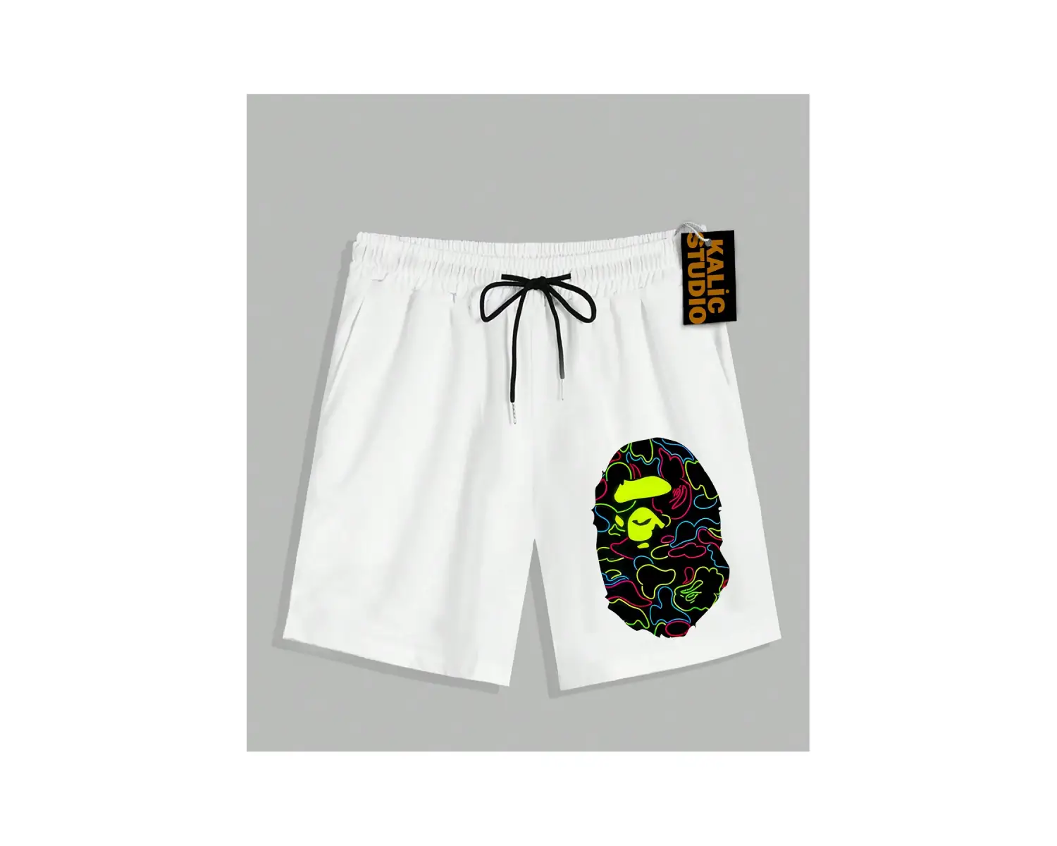 UNİSEX Bay Bape Desenli Beyaz Yazlık ŞORT