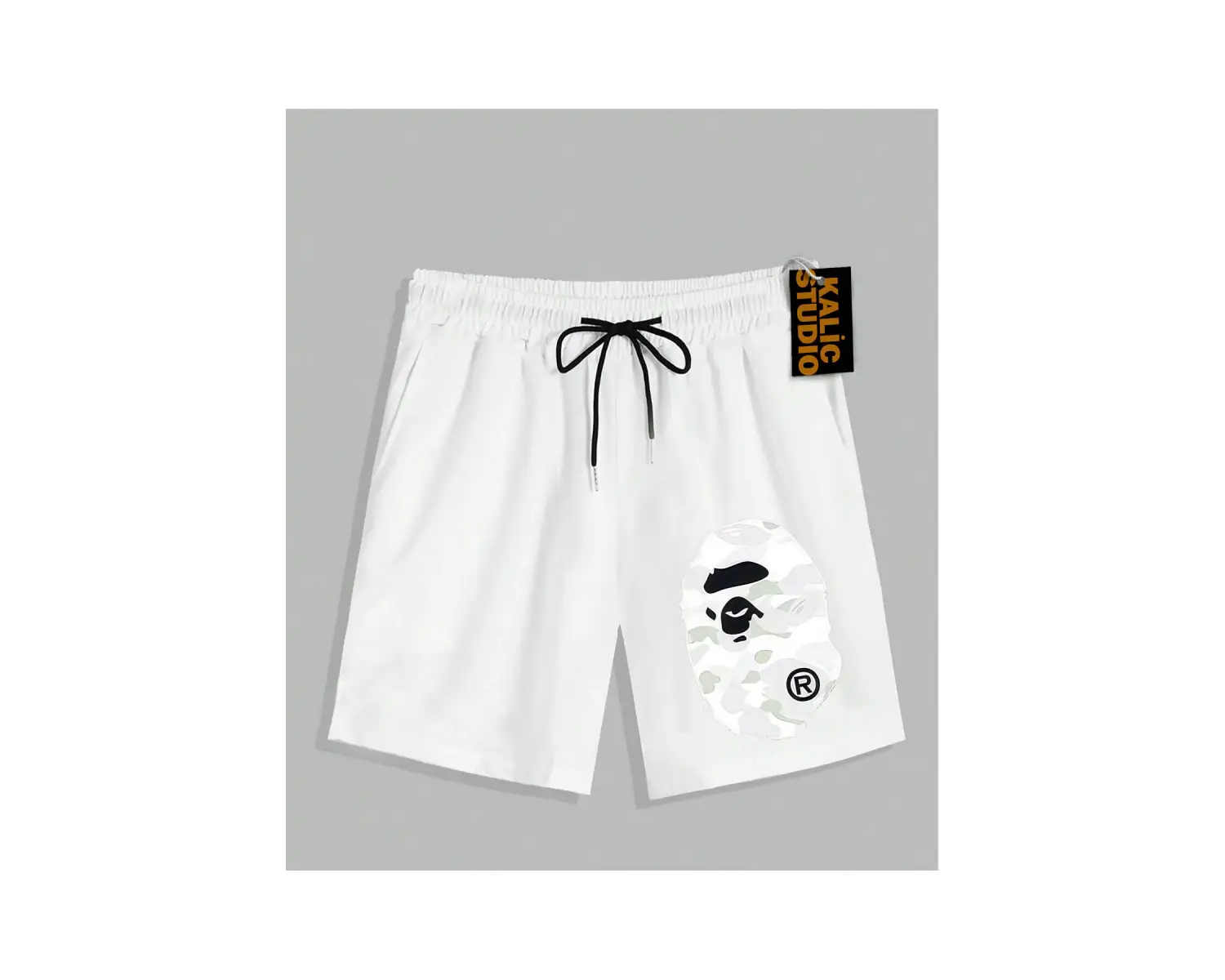 UNİSEX Bay Bape Desenli Beyaz Yazlık ŞORT