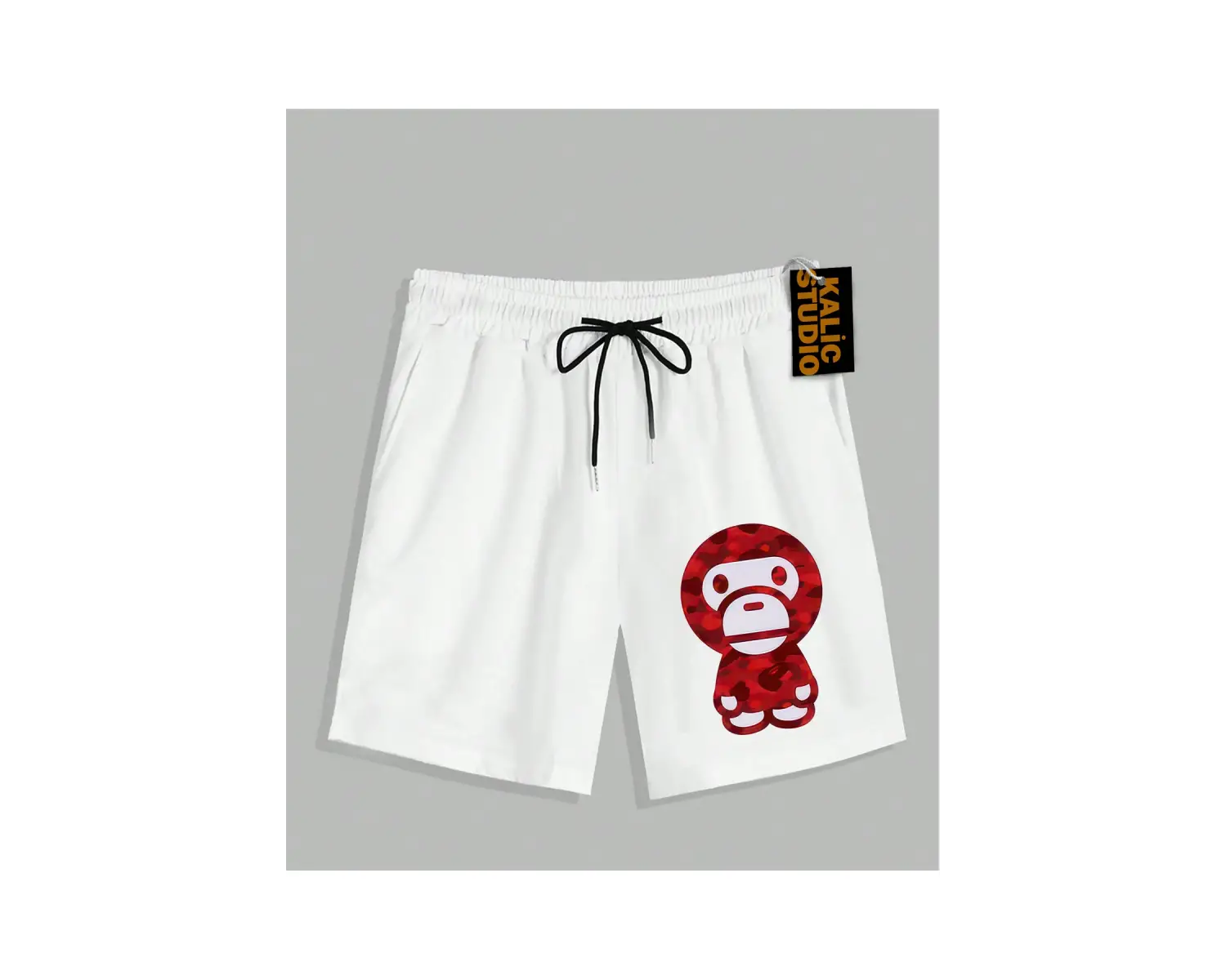 UNİSEX Bay Bape Desenli Beyaz Yazlık ŞORT