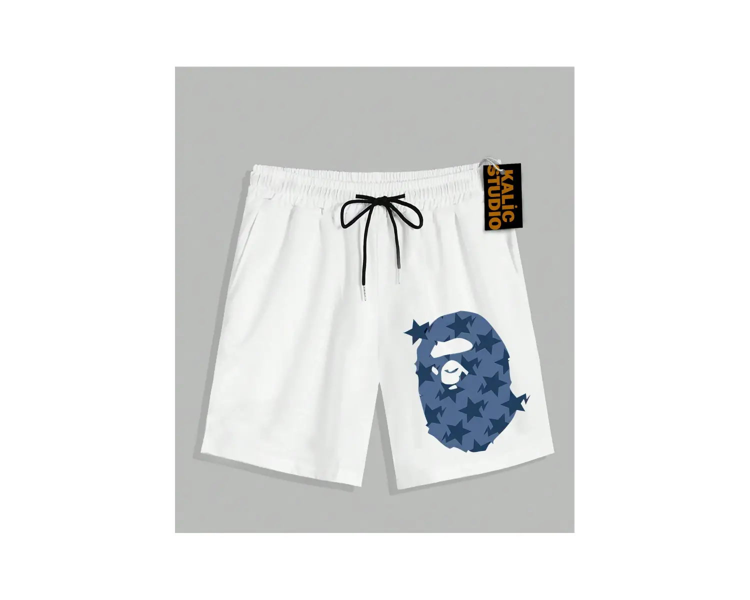 UNİSEX Bay Bape Desenli Beyaz Yazlık ŞORT