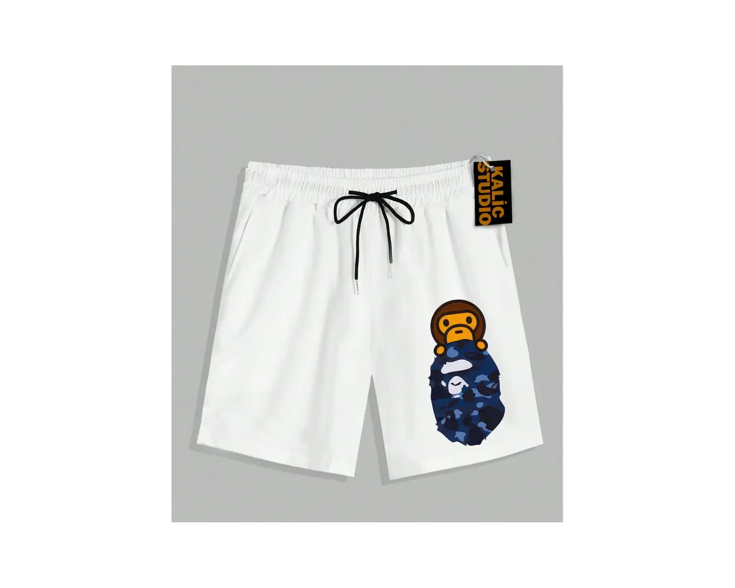 UNİSEX Bay Bape Desenli Beyaz Yazlık ŞORT