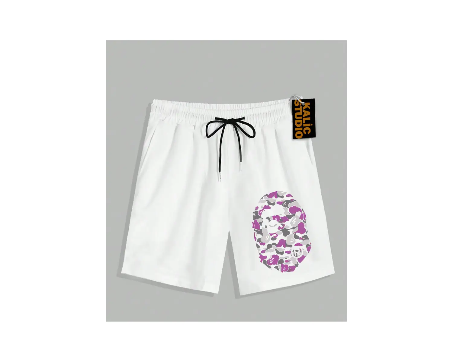 UNİSEX Bay Bape Desenli Beyaz Yazlık ŞORT