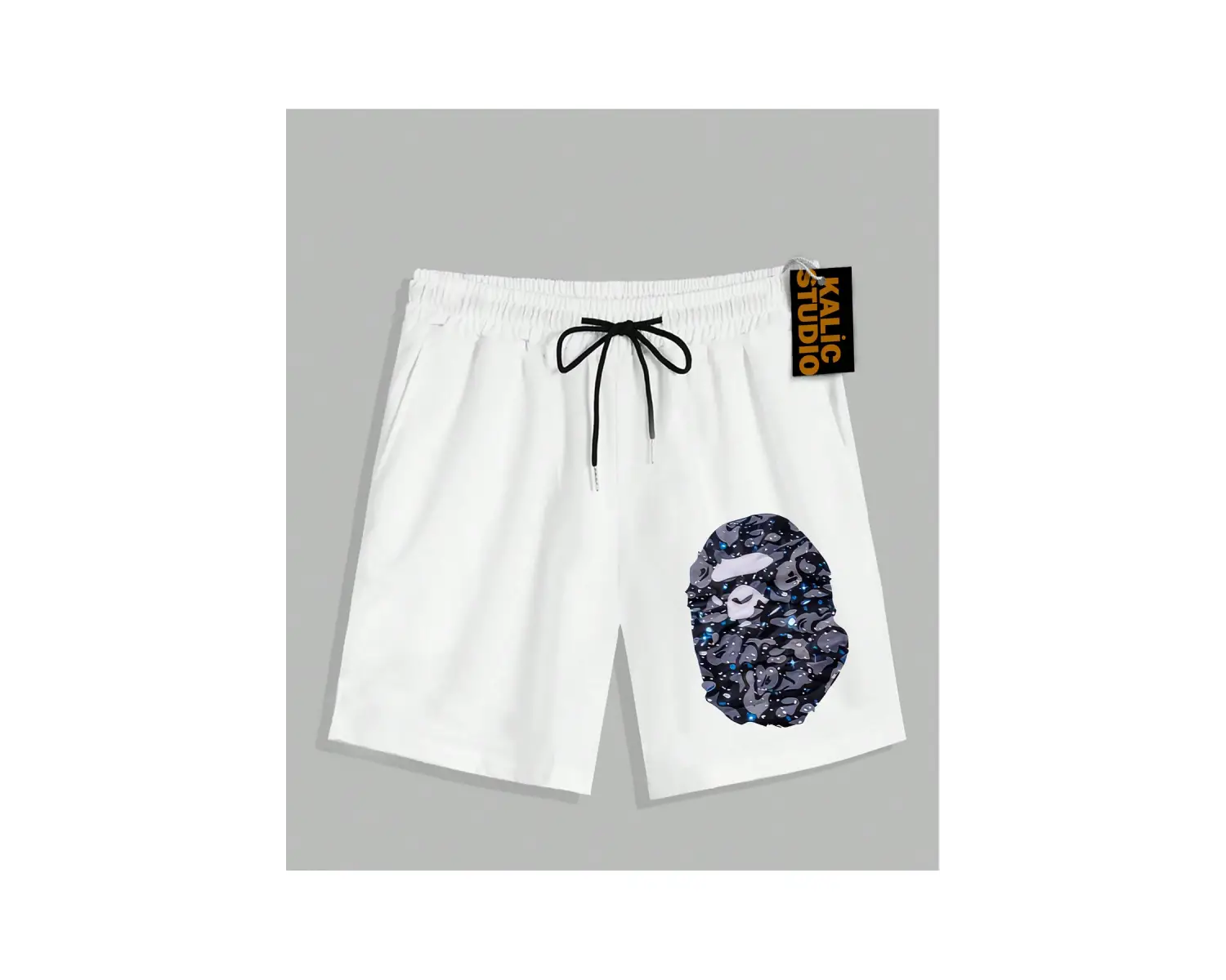 UNİSEX Bay Bape Desenli Beyaz Yazlık ŞORT