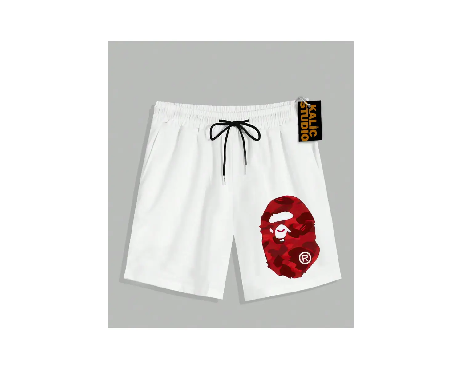 UNİSEX Bay Bape Desenli Beyaz Yazlık ŞORT