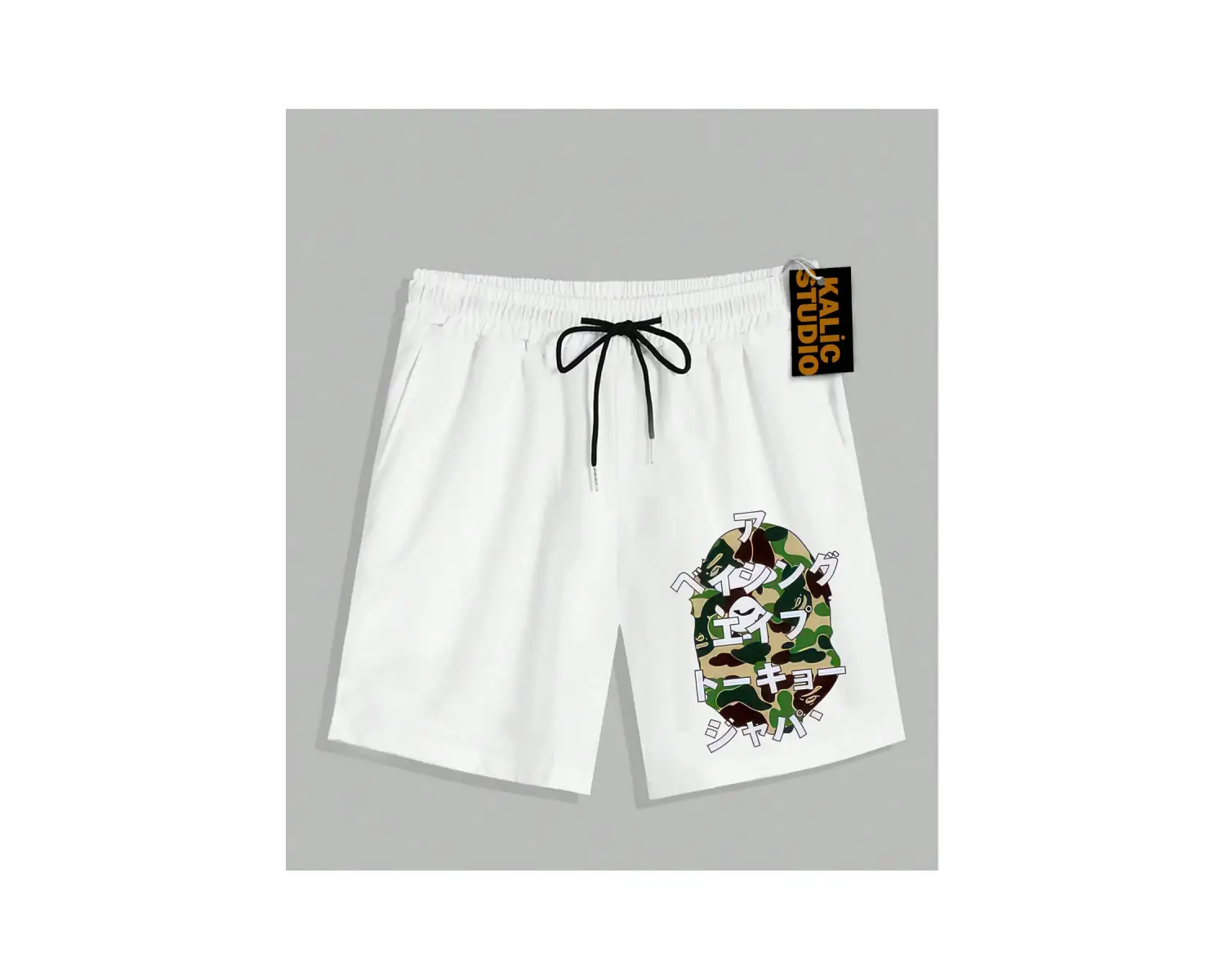 UNİSEX Bay Bape Desenli Beyaz Yazlık ŞORT