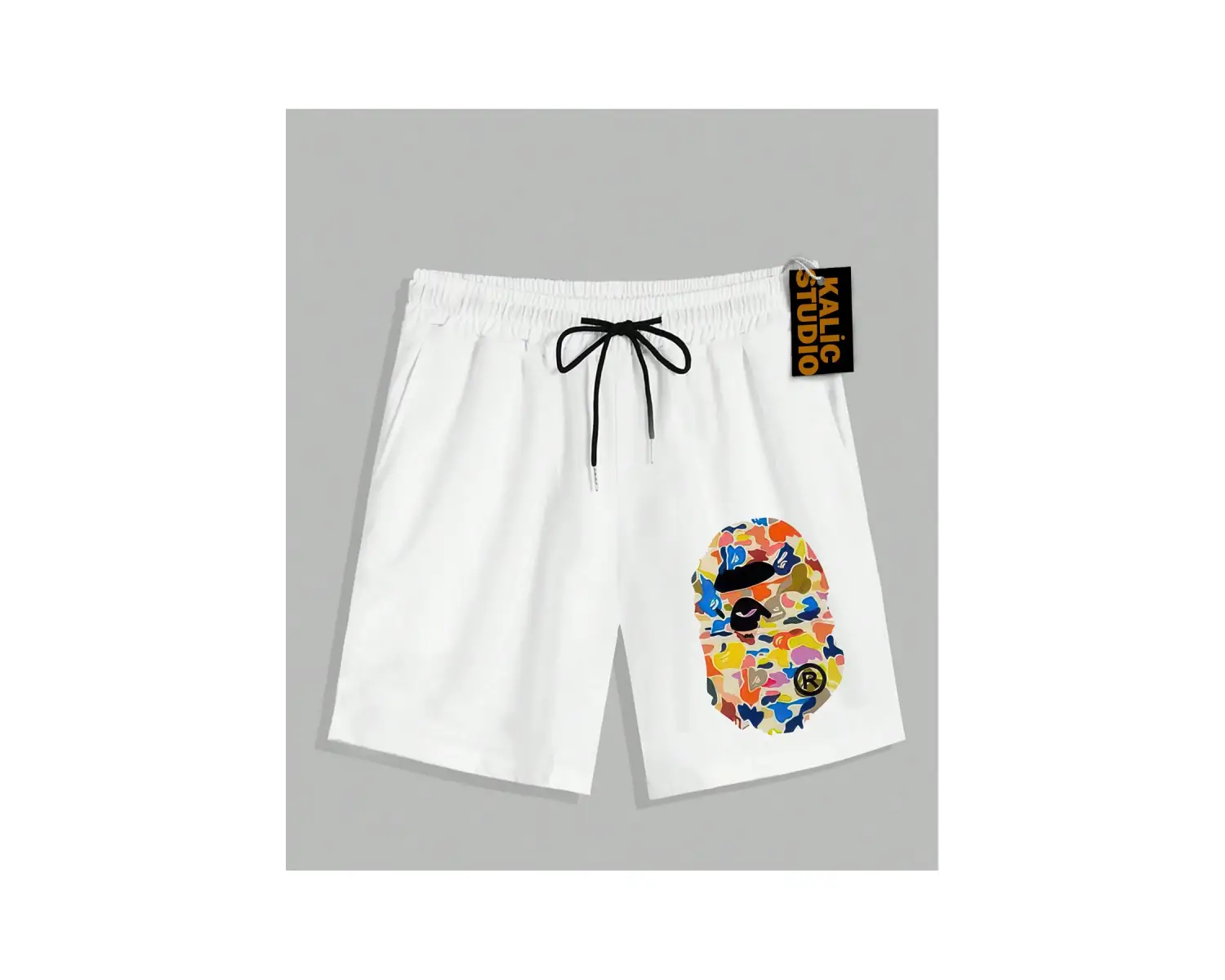 UNİSEX Bay Bape Desenli Beyaz Yazlık ŞORT