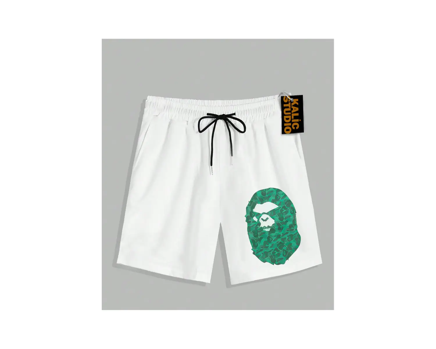 UNİSEX Bay Bape Desenli Beyaz Yazlık ŞORT