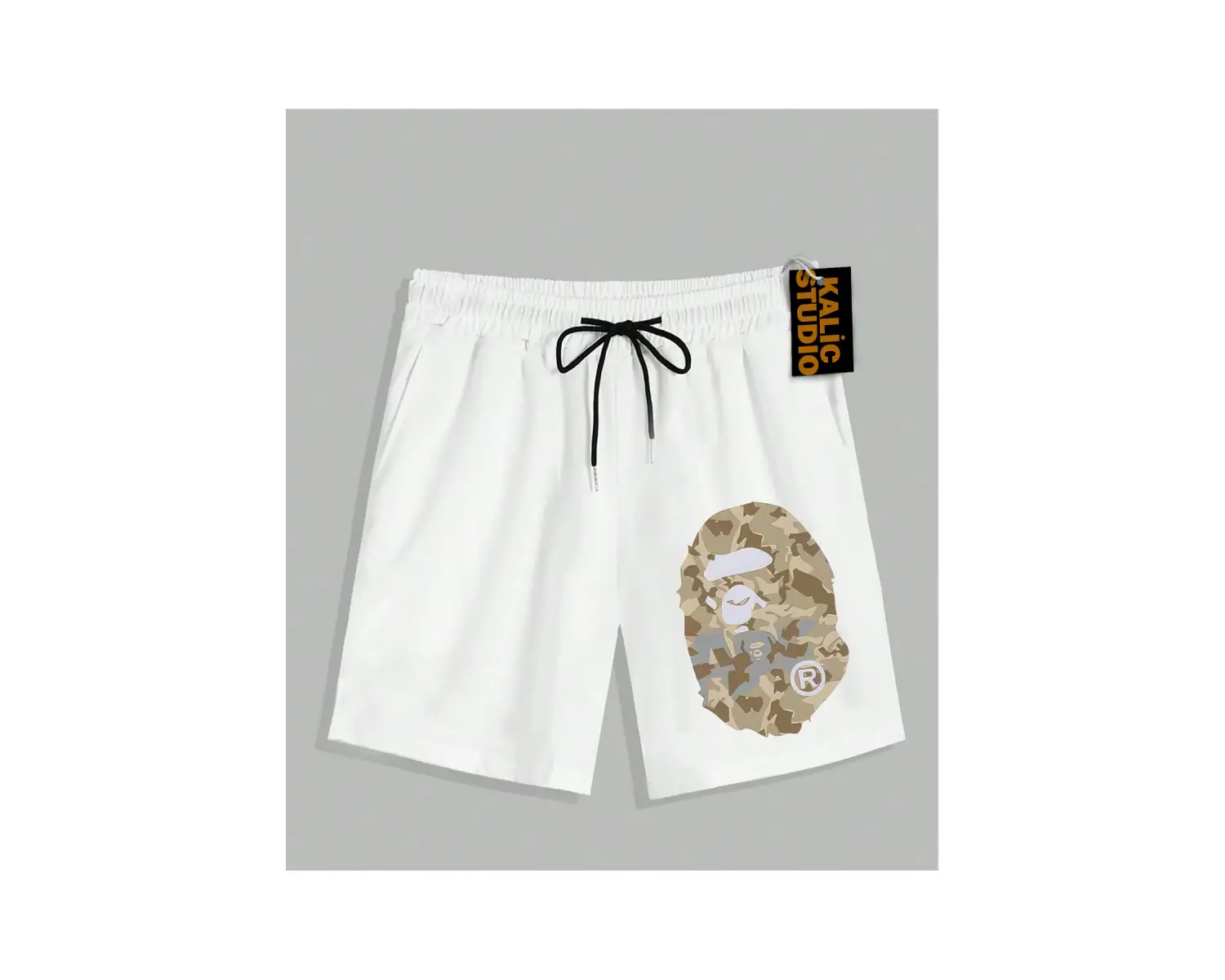 UNİSEX Bay Bape Desenli Beyaz Yazlık ŞORT