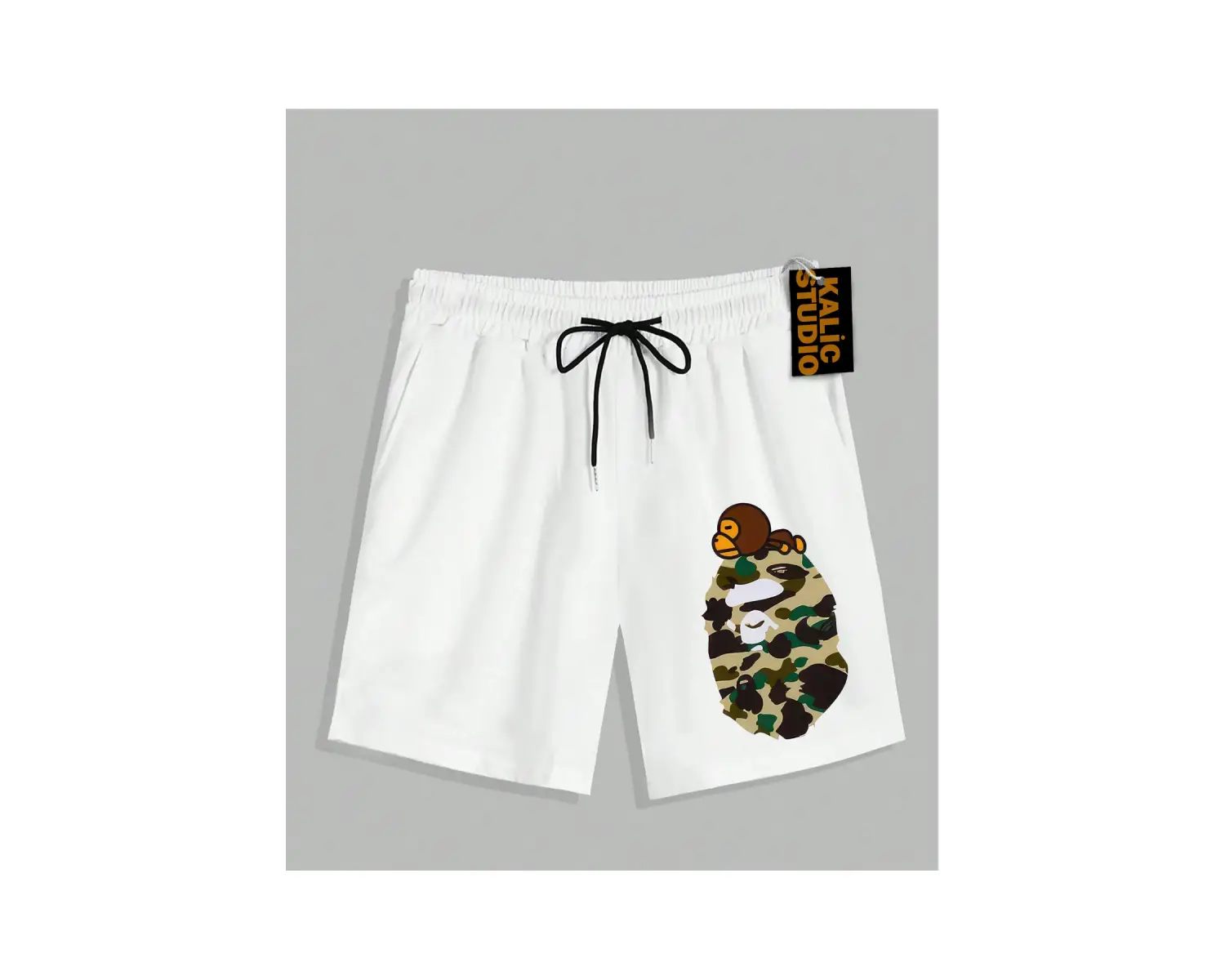 UNİSEX Bay Bape Desenli Beyaz Yazlık ŞORT