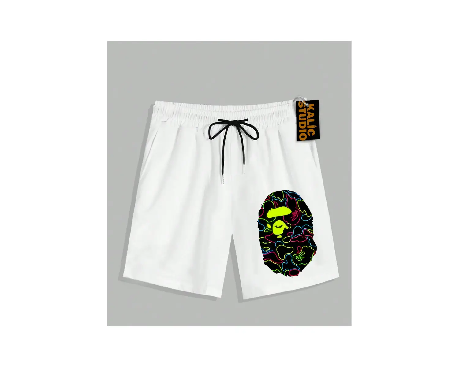 UNİSEX Bay Bape Desenli Beyaz Yazlık ŞORT