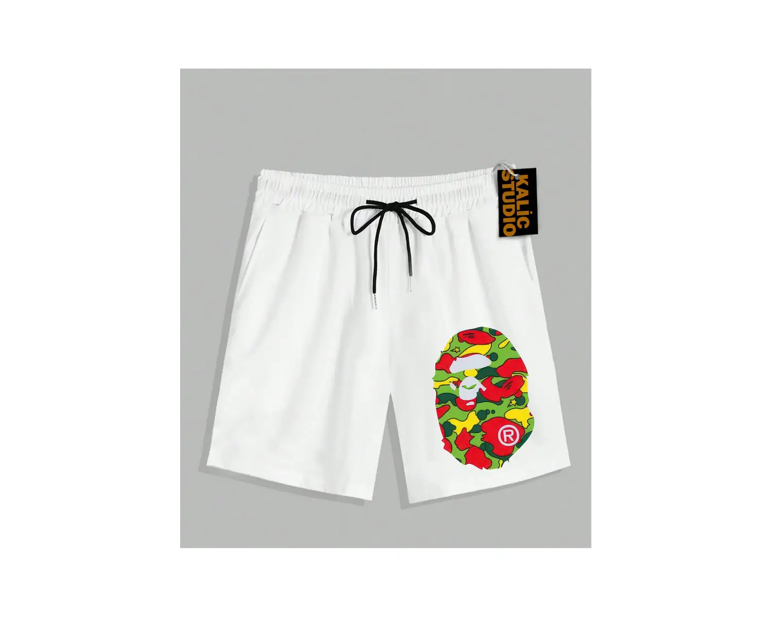 UNİSEX Bay Bape Desenli Beyaz Yazlık ŞORT