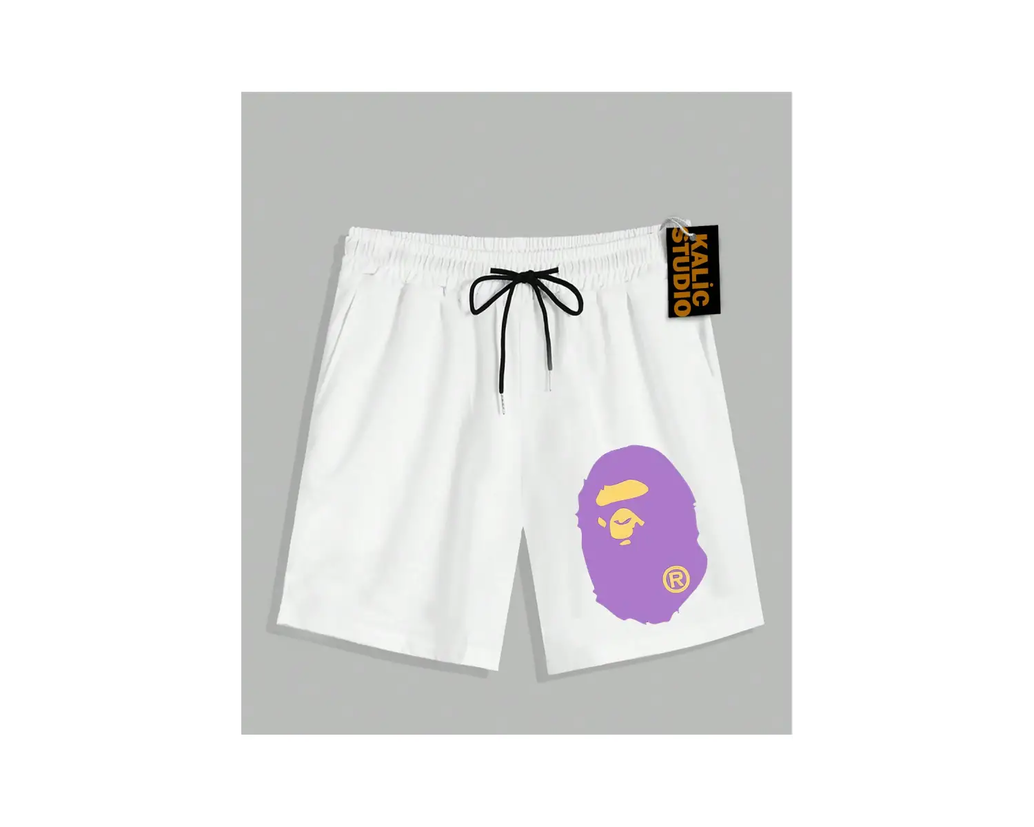 UNİSEX Bay Bape Desenli Beyaz Yazlık ŞORT