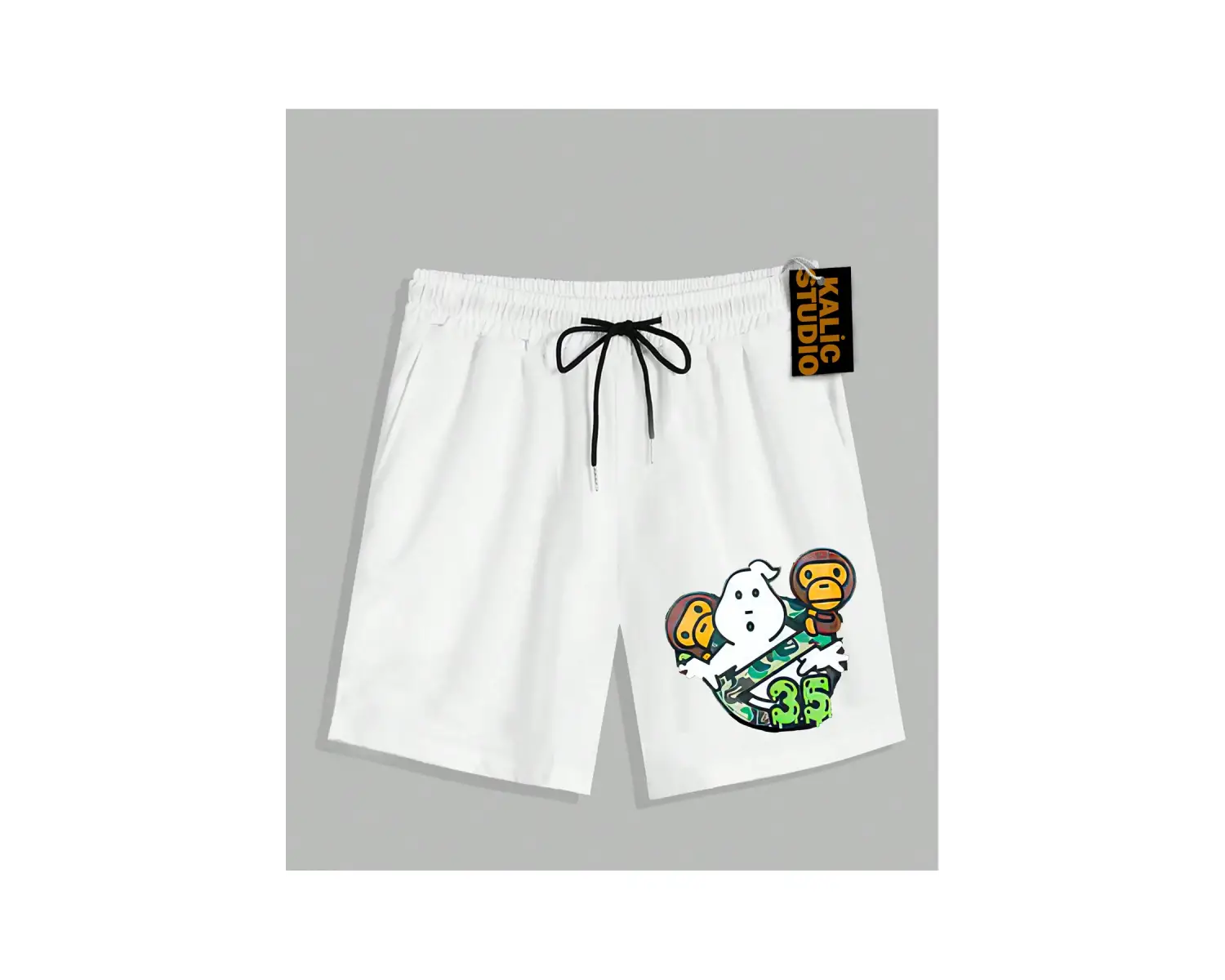 UNİSEX Bay Bape Desenli Beyaz Yazlık ŞORT