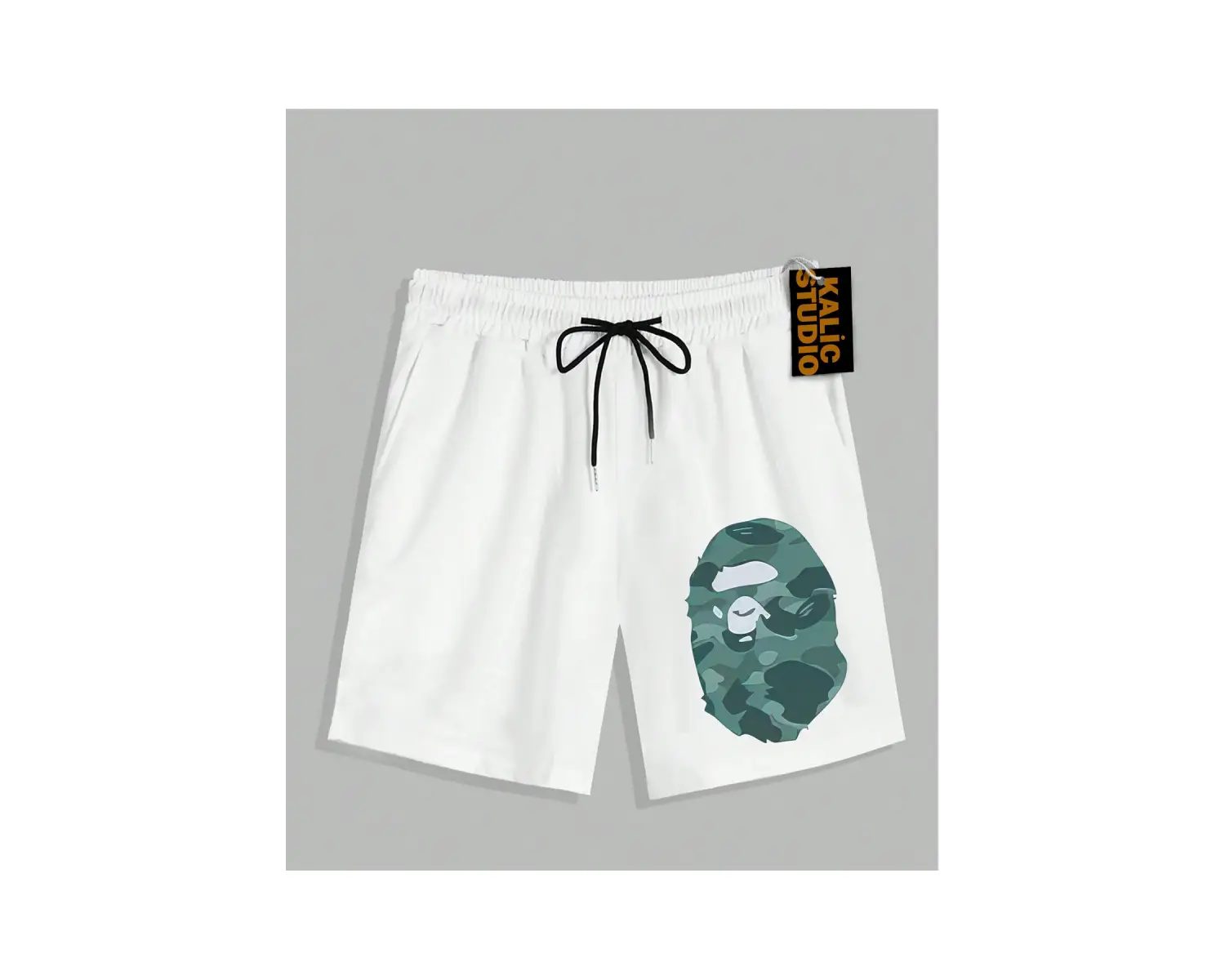 UNİSEX Bay Bape Desenli Beyaz Yazlık ŞORT