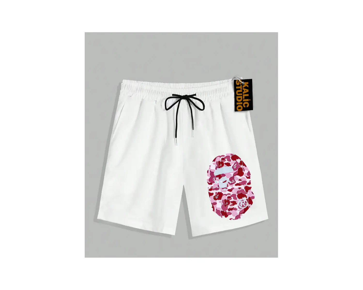 UNİSEX Bay Bape Desenli Beyaz Yazlık ŞORT