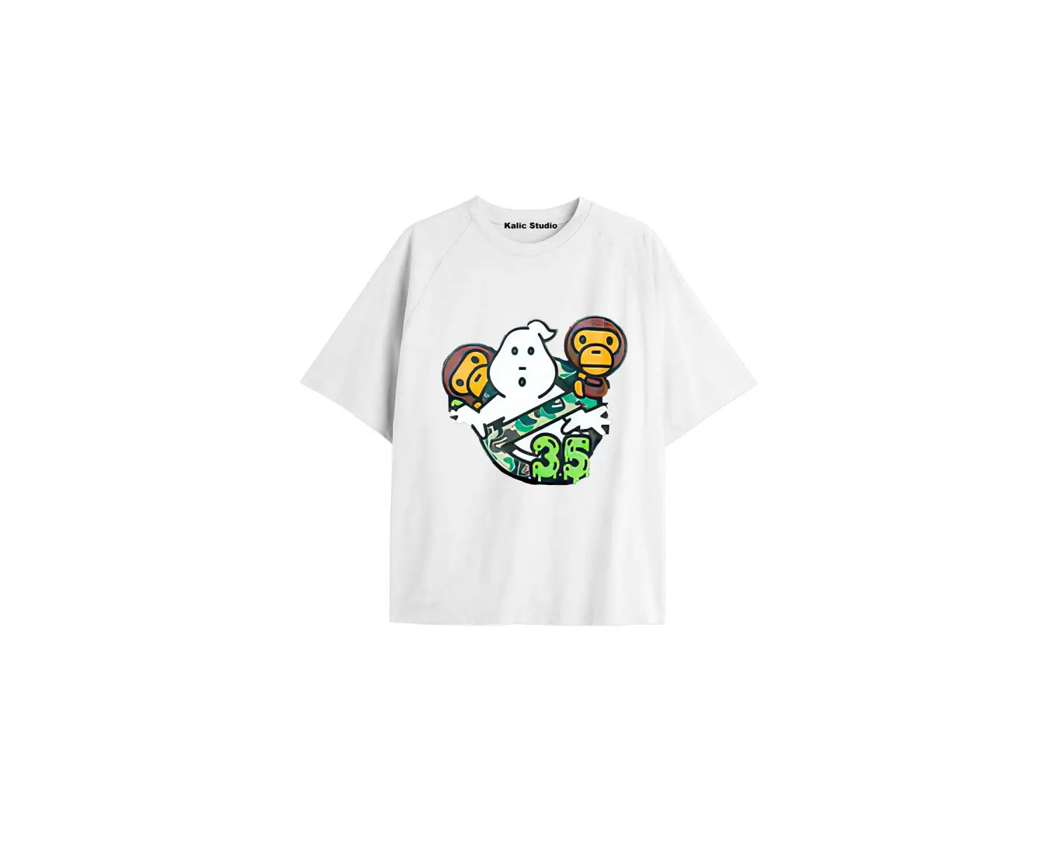 UNİSEX Bay Bape Desenli Beyaz Yazlık T-shirt