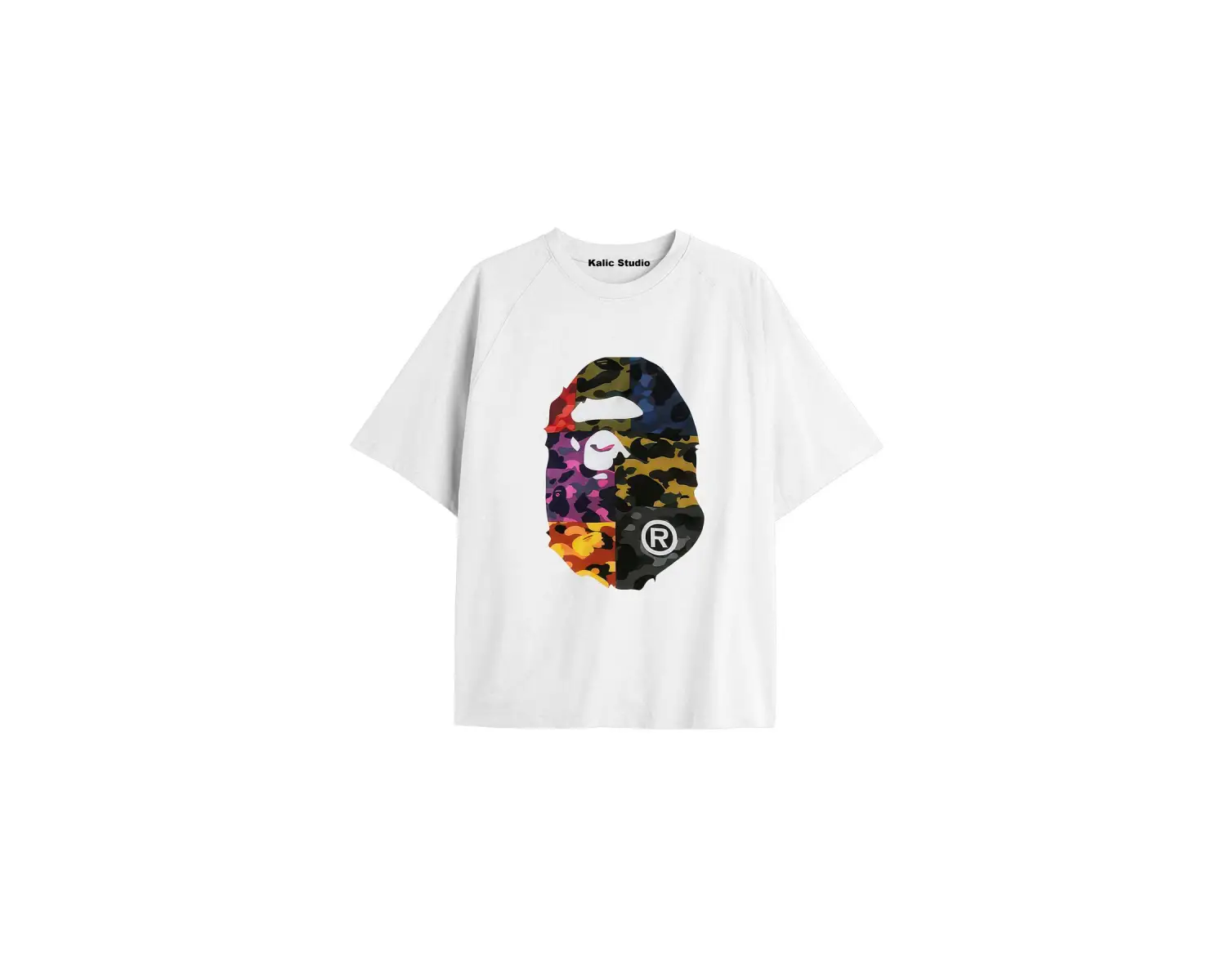 UNİSEX Bay Bape Desenli Beyaz Yazlık T-shirt