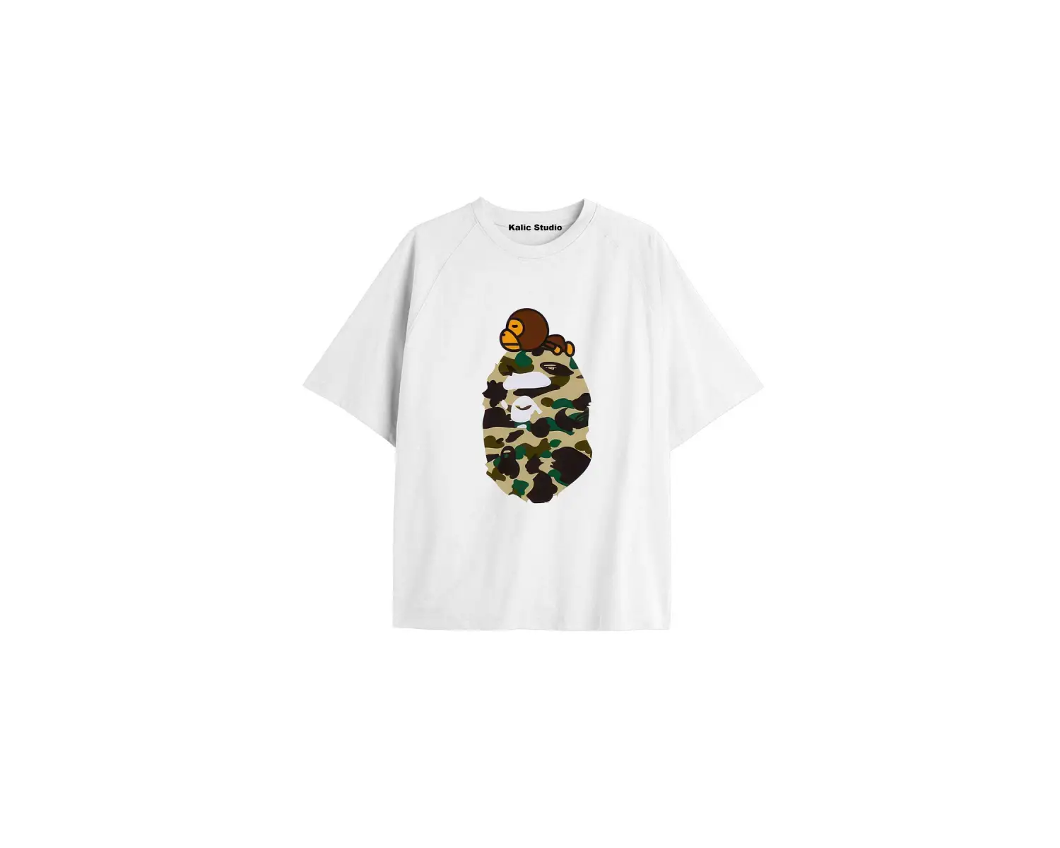 UNİSEX Bay Bape Desenli Beyaz Yazlık T-shirt