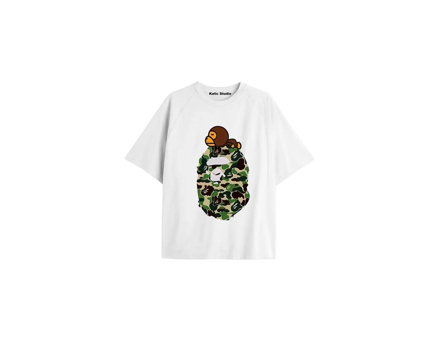 UNİSEX Bay Bape Desenli Beyaz Yazlık T-shirt