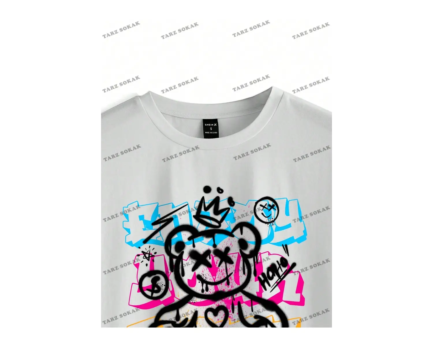 Unisex BAY  Desen Baskılı Düşük Omuzlu T-Shirt KOD-1334