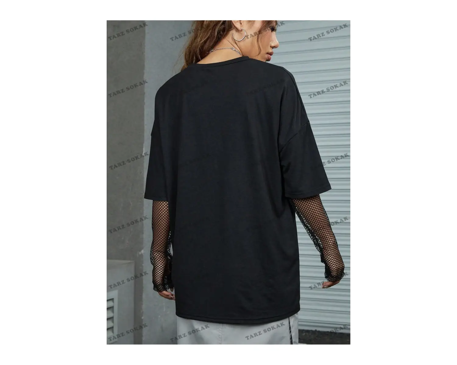 Unisex BAY  Grunge Punk Japon Harf ve Şekil Grafik Damla Omuz Tişört KOD-1344