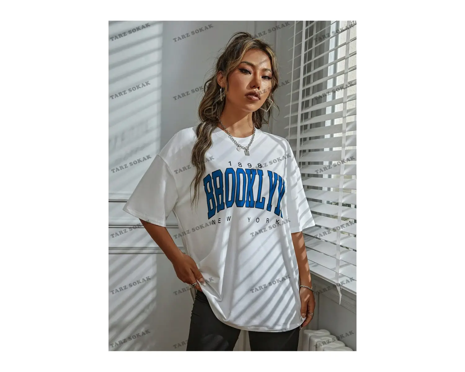 Unisex BAY  Harf Grafikli Düşük Omuzlu Tişört KOD-1306