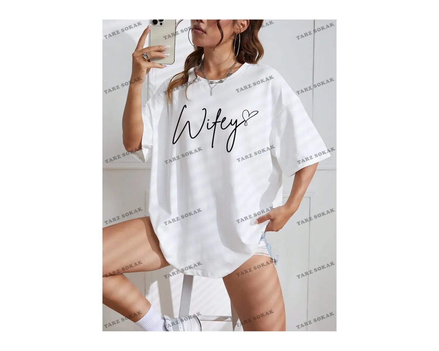 Unisex BAY  Harf Grafikli Düşük Omuzlu Tişört KOD-1337