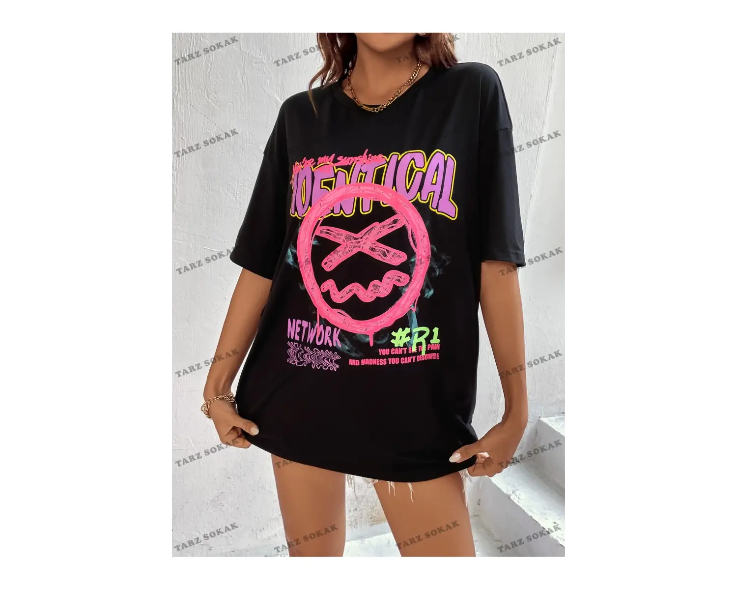 Unisex BAY  Harf Grafikli Düşük Omuzlu Tişört KOD-1385