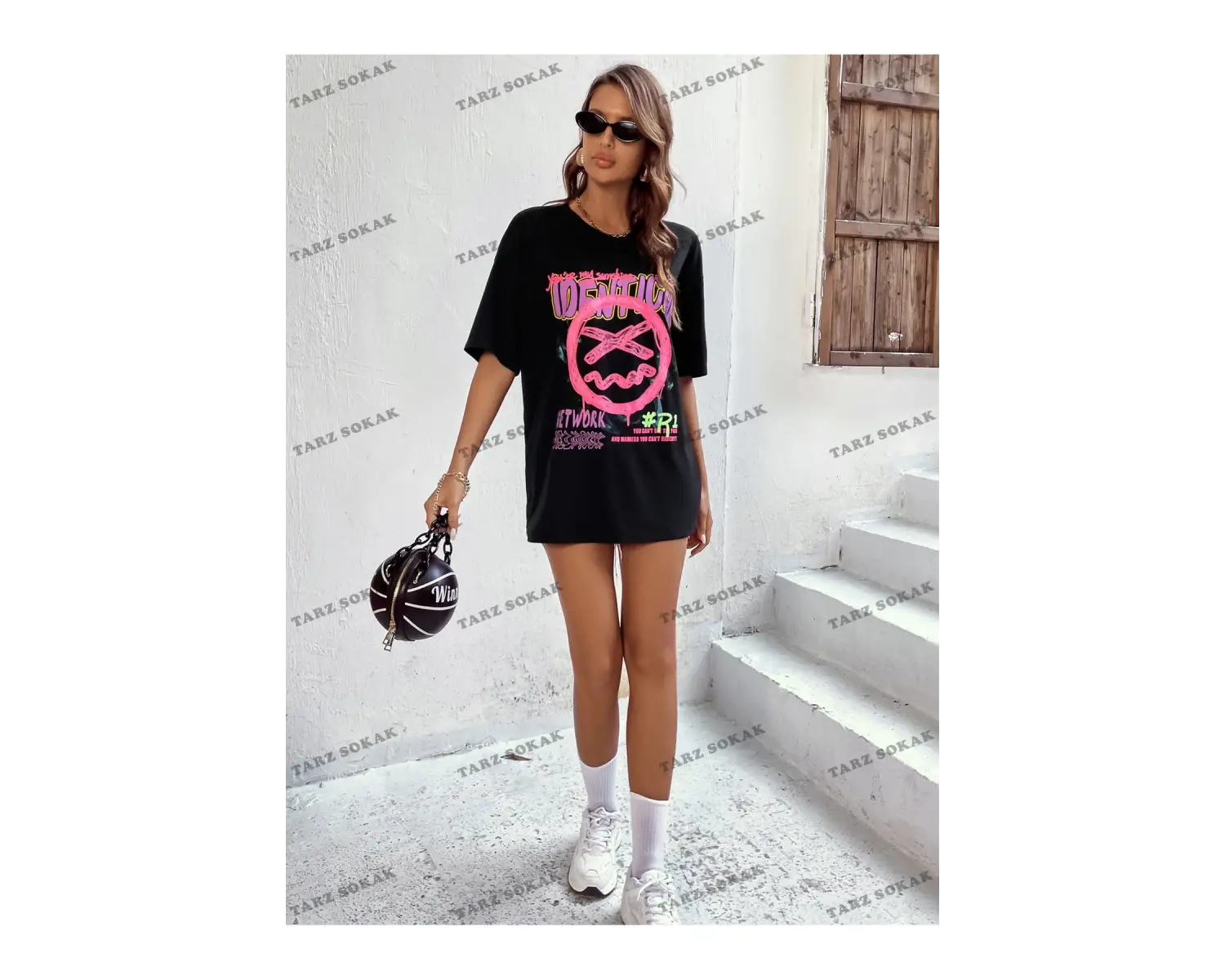 Unisex BAY  Harf Grafikli Düşük Omuzlu Tişört KOD-1385