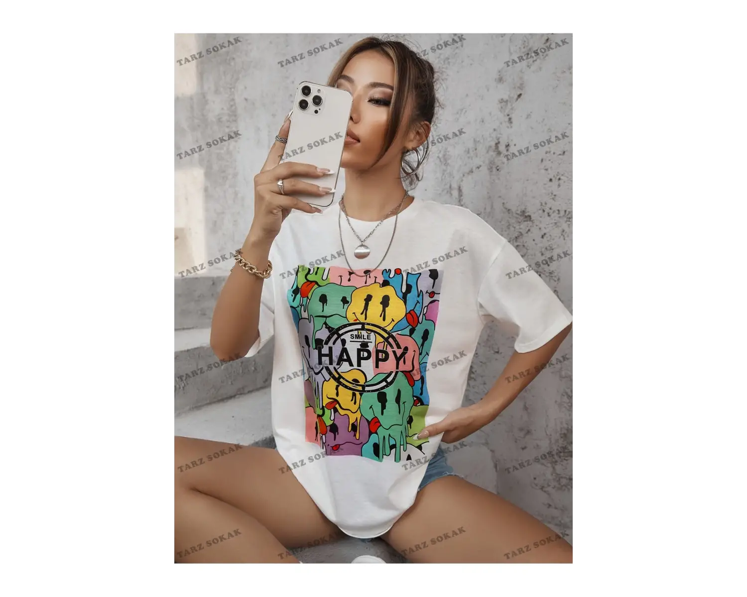 Unisex BAY  Harf ve İfade Baskı Düşük Omuzlu Tişört KOD-1376