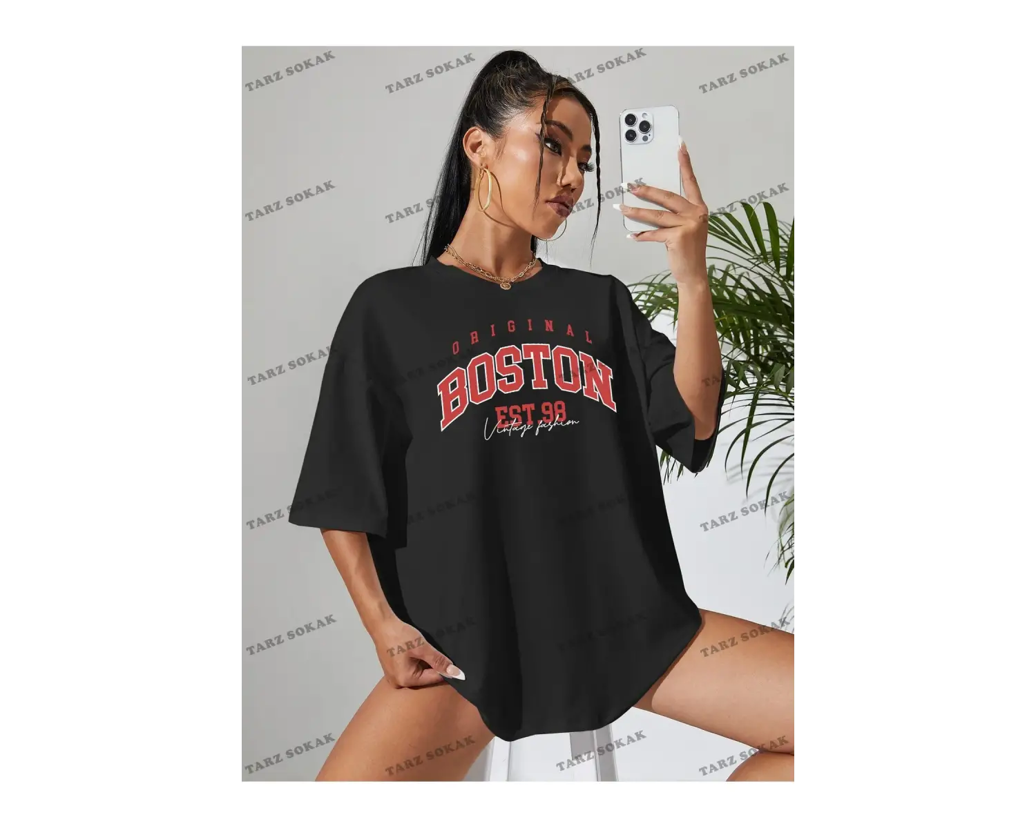 Unisex BAY  Harfli Grafik Düşük Omuz Oversize Tişört KOD-1321