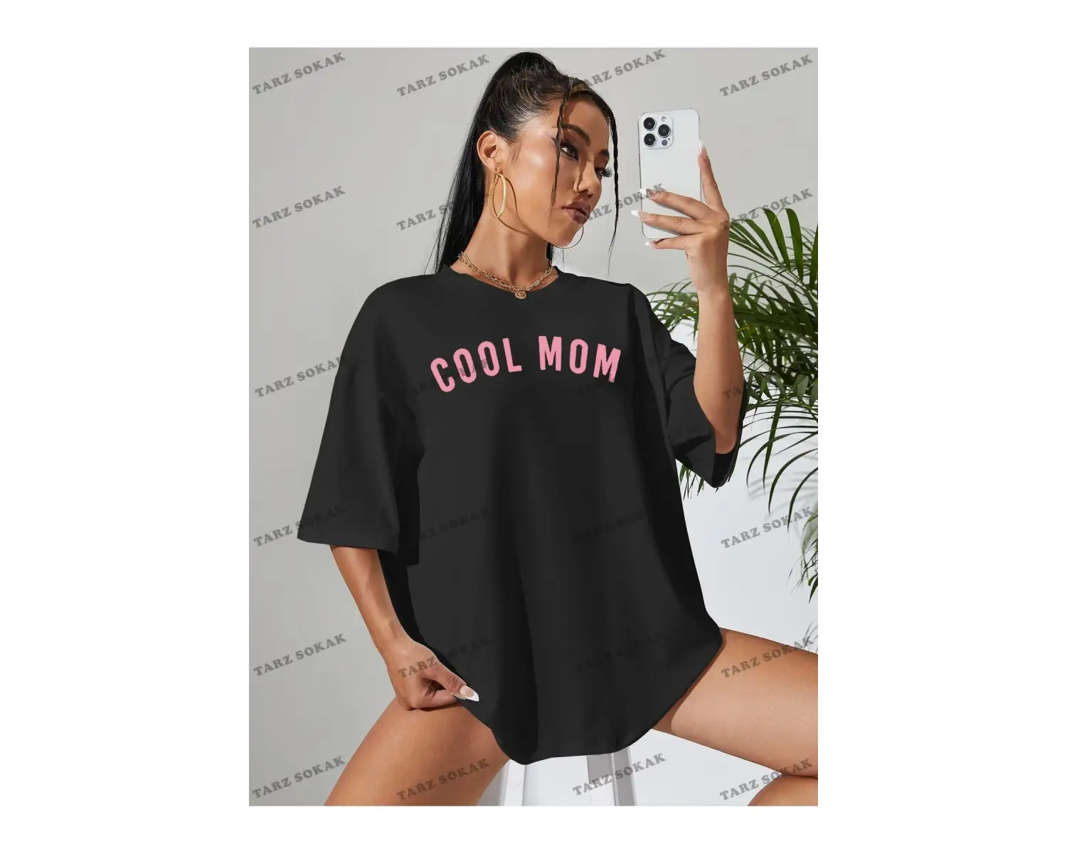 Unisex BAY  Harfli Grafik Düşük Omuz Oversize Tişört KOD-1343